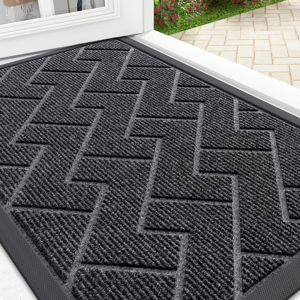 OLANLY Front Door Mat Outside 29.5x17, All-Season Absorbent Rubber Doormat
