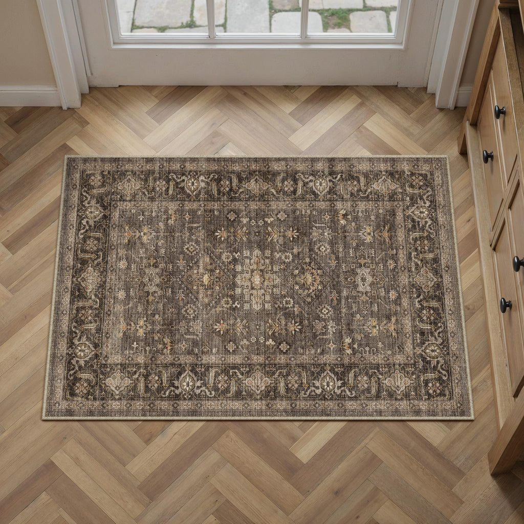 WondRg 2x3 Dark Brown Vintage Area Rug
