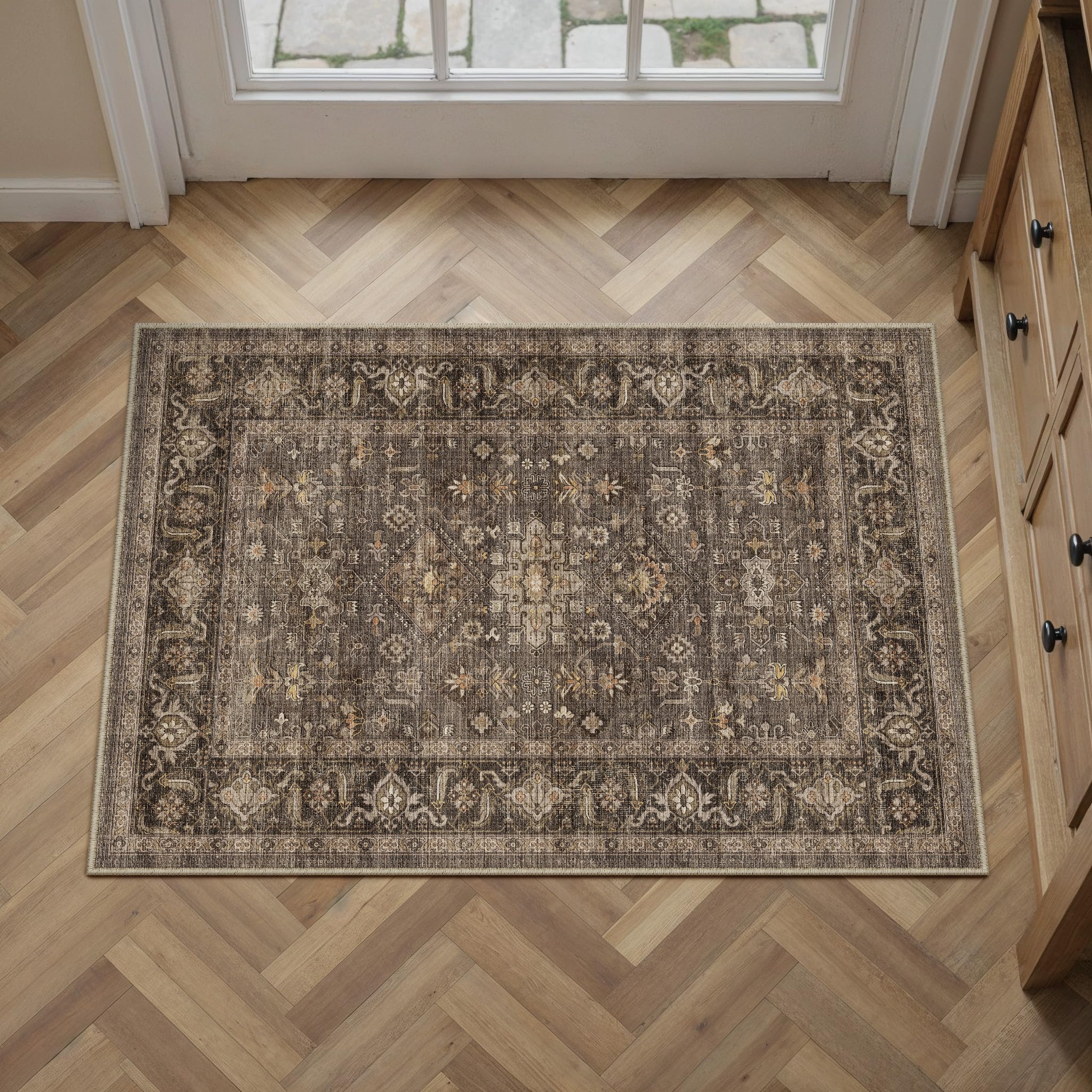WondRg 2x3 Dark Brown Vintage Area Rug
