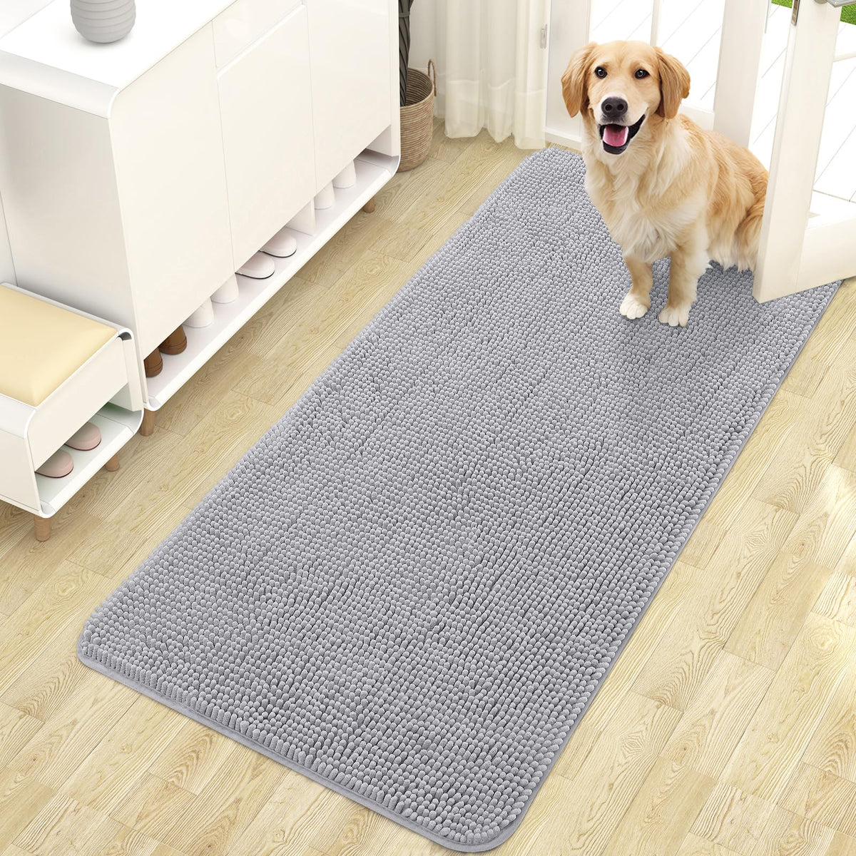 OLANLY Dog Door Mat for Muddy Paws 47x24, Super Absorbent Chenille Mud Mat