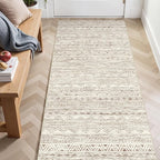 3x6 Washable Hallway Runner Rug - Moroccan Non-Slip Long Runners for Entryway Soft Modern Geometric Low-Pile Rugs for Kitchen Waterproof Neutral Carpet for Bedroom Bathroom Laundry 3x6 Beige