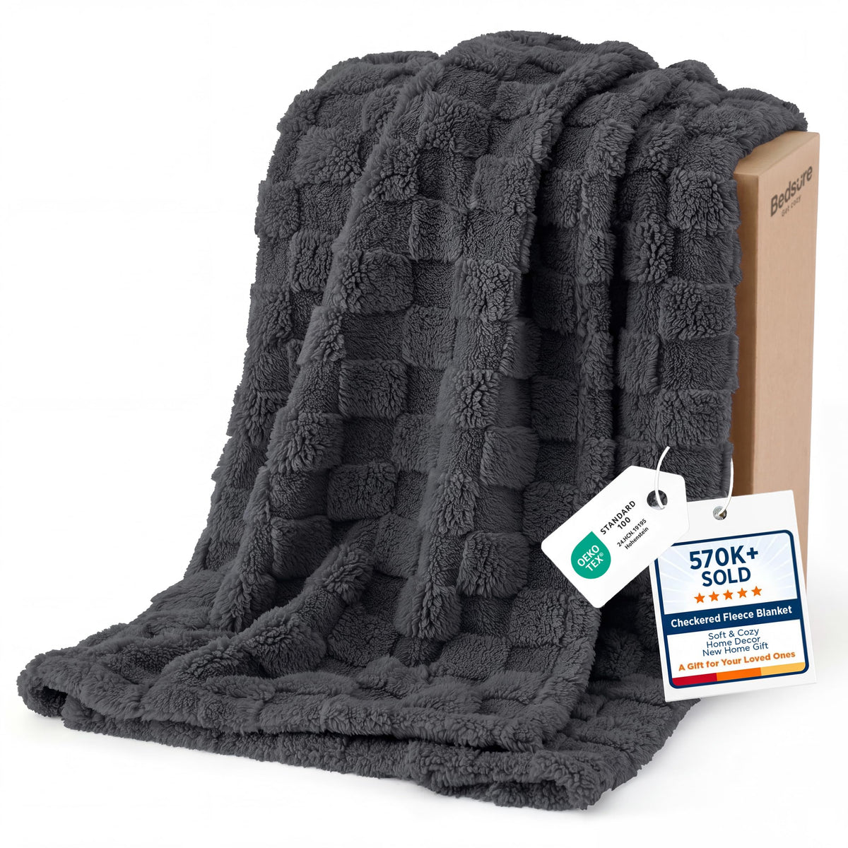 Bedsure Checkered Soft Cozy Twin Blanket for Bed, Navy Blue,60"×80"