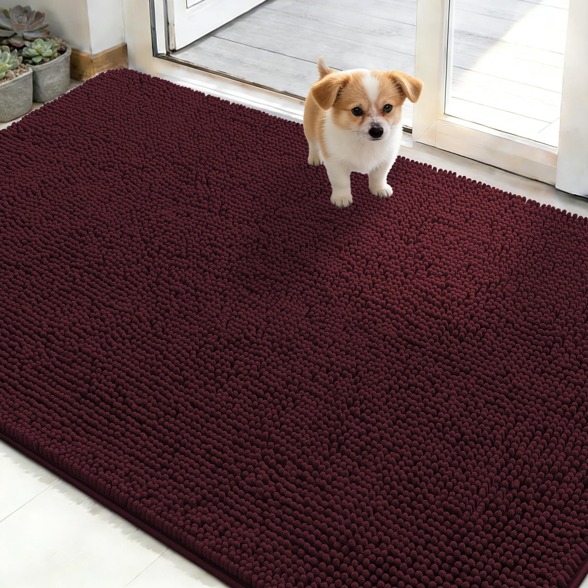 OLANLY Dog Door Mat for Muddy Paws 50x30, Super Absorbent Chenille Mud Mat