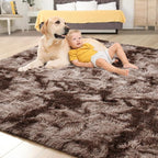 Tepook 9x12 Area Rugs for Living Room Bedroom, Soft Fluffy Plush Shaggy Girls Boys Kids Room Rug, Shag Upgrade Non-Slip Throw Carpet for Dorms Nursery Classroom Home Decor, Tie-Dyed Brown