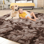 Tepook 6x9 Area Rugs for Living Room Bedroom, Soft Fluffy Plush Shaggy Girls Boys Kids Room Rug, Shag Upgrade Non-Slip Throw Carpet for Dorms Nursery Classroom Home Decor, Tie-Dyed Brown