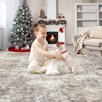 UERMEI Square Area Rugs: Washable 8x8 Neutral Modern Abstract Carpet for Living Room Bedroom - Soft Floor Mat with Non Slip Backing for Kitchen Nursery Dorms Farmhouse Home Decor - Brown Grey