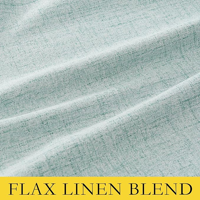 NICETOWN 100% Absolutely Blackout Linen Curtains with Thermal Insulated White Liner, Seafoam Green, 42 inches Wide, 63 inches Length Energy Saving Curtains for Kitchen 2 Panels Set, Vertical Blinds