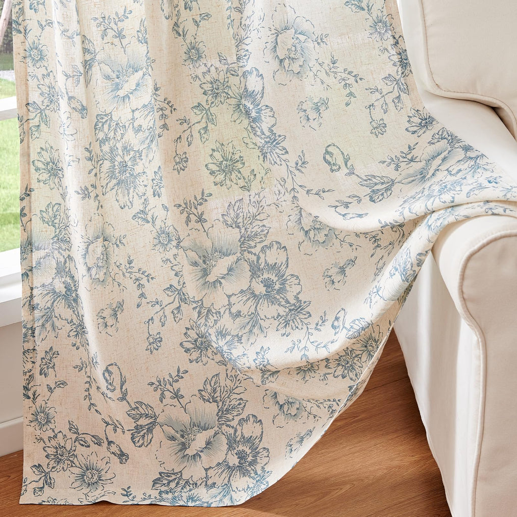 jinchan Vintage Floral Linen Curtains 54 Long for Living Room 2 Panels