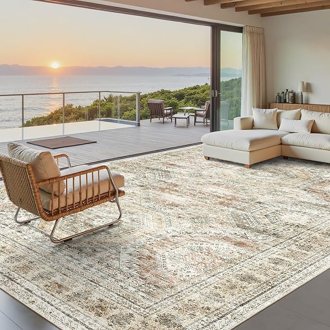 Soalmost 9x12 Area Rugs for Living Room Washable Rug Non-Slip Brown/Pink