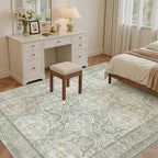 Soalmost 5x7 Area Rugs Green/Brown Low Pile Indoor Washable Trendy Faded Style Rugs for Bedroom Living Room Dining Room Foldable Non-Slip Thin Print Home Office Mat
