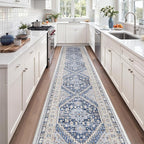 zesthome Washable Runner Rug 2.5x16 - Stain Resistant Entryway Rug,Ultra-Thin Kitchen Rugs, Anti Slip Backing Runner Rugs for Entrance Laundry Room Indoor Hallway (Blue/Beige,2.5'x16')