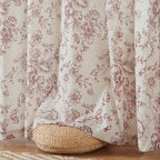 jinchan Linen Blend Curtain Floral Curtains for Living Room 54 Inch Length Farmhouse Brick Red Printed Curtain Rod Pocket Back Tab Peony Flower Patterned Drapes Curtains Set 2 Panels