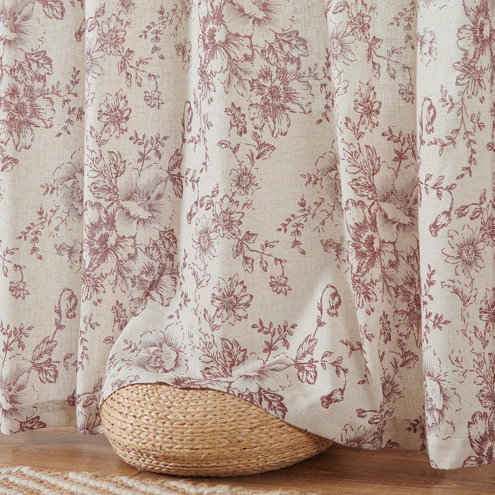jinchan Vintage Floral Linen Curtains 63 Long for Living Room 2 Panels