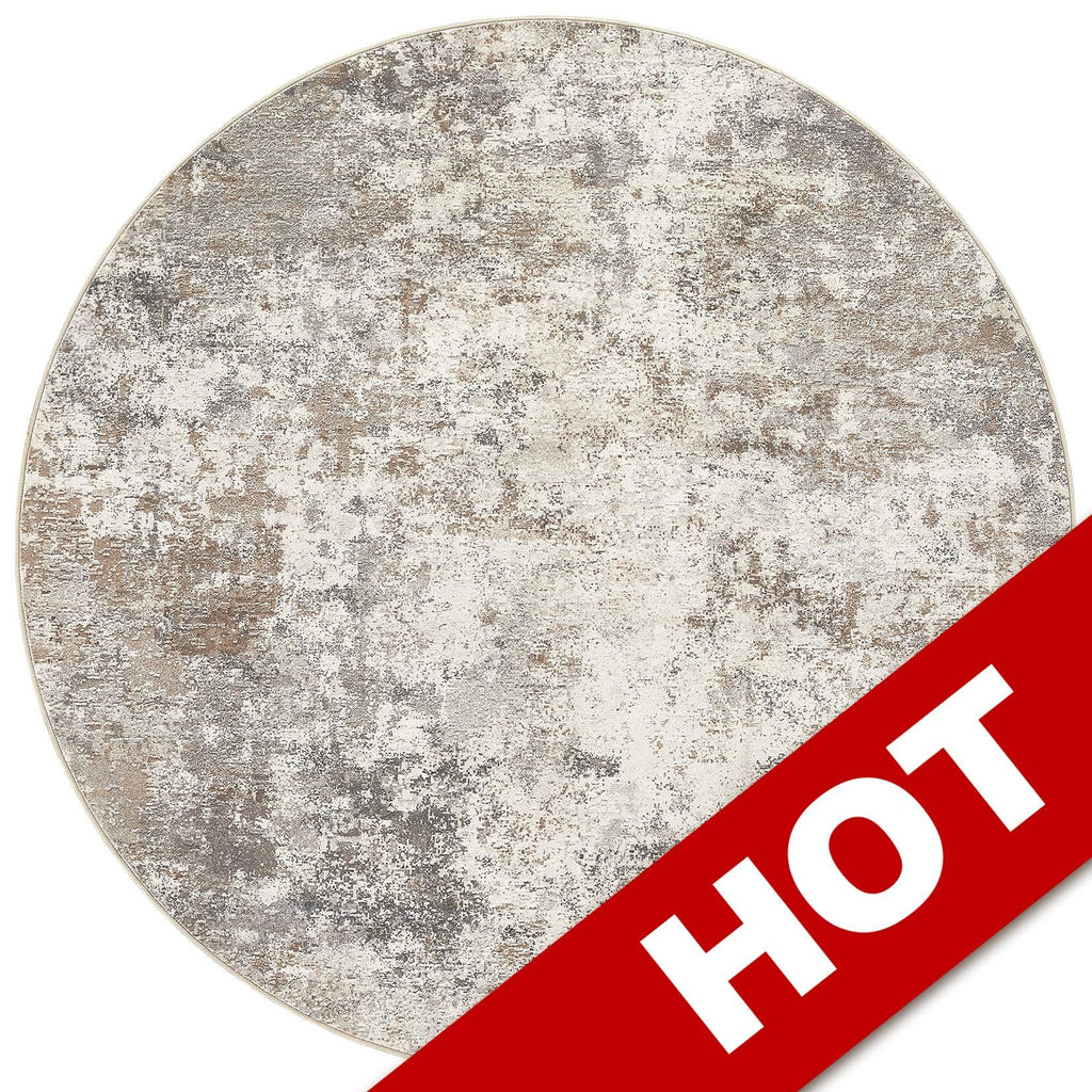 UERMEI 6ft Round Area Rug Living Room Rugs - 6x6 Washable Neutral Modern Abstract Soft Thin Rug Indoor Floor No Slip Rug Carpet for Bedroom Under Dining Table Home Office Decor - Brown Grey