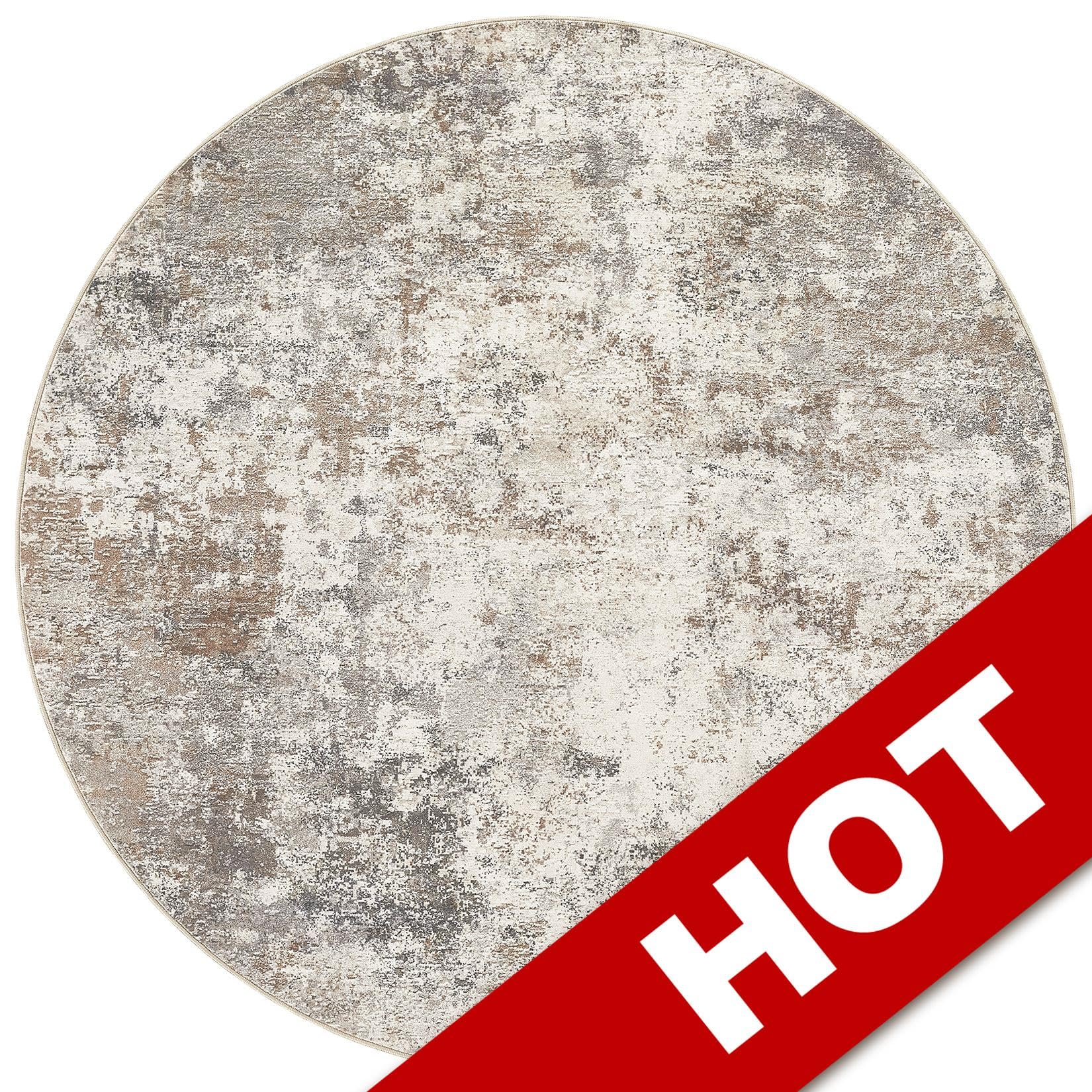 UERMEI 6ft Round Area Rug Living Room Rugs - 6x6 Washable Neutral Modern Abstract Soft Thin Rug Indoor Floor No Slip Rug Carpet for Bedroom Under Dining Table Home Office Decor - Brown Grey