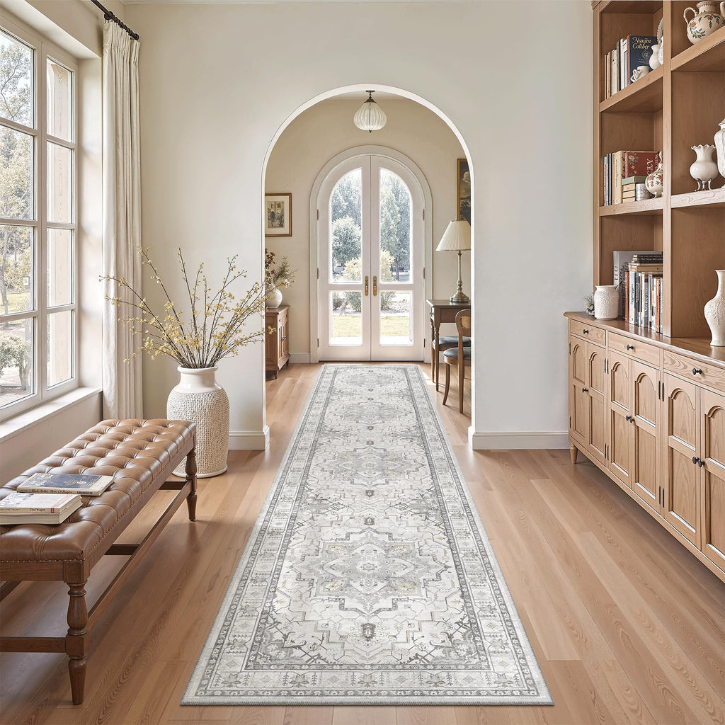 Madane Washable Runner Rugs 2x10 Long for Hallway Kitchen, Grey