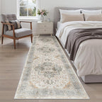 Madane Runner Rug 2'6''x8' Kitchen Runner, Hallway Runner Printed Vintage Rug 2.5x8ft Washable Rugs Soft Non-Slip Low Pile Runners for Hallways Laundry Room Rug, Light Taupe Brown
