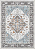 OPPODREAM Soft Area Rugs 3x5, Washable Rugs with Non Slip Backing, Low-Pile Throw 3x5 Carpet, Faux Cashmere 3 x 5 Carpet, Grey & Teal & Yellow