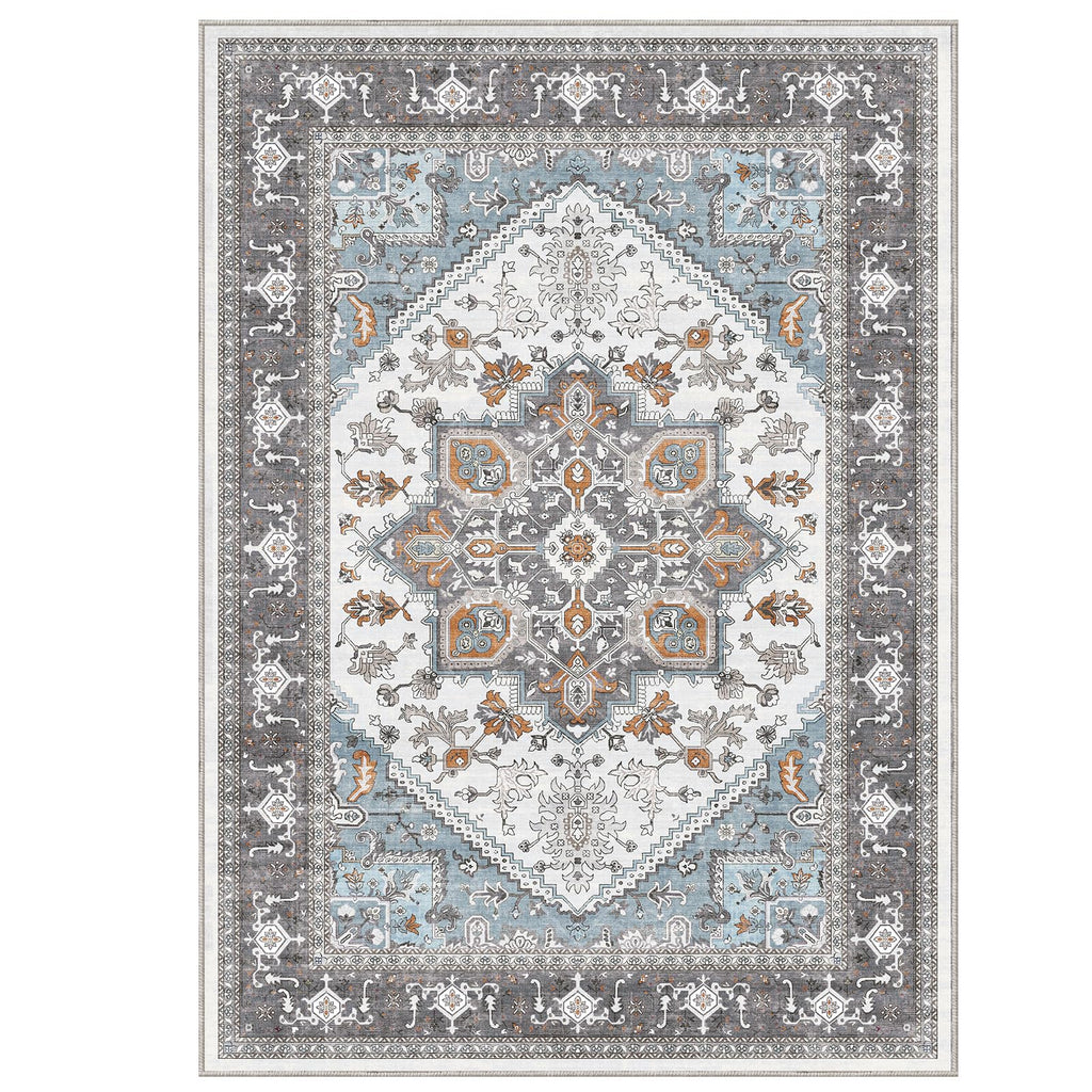 OPPODREAM Soft Area Rugs 4x6, Persian-Inspired Washable Rug, Grey & Yellow