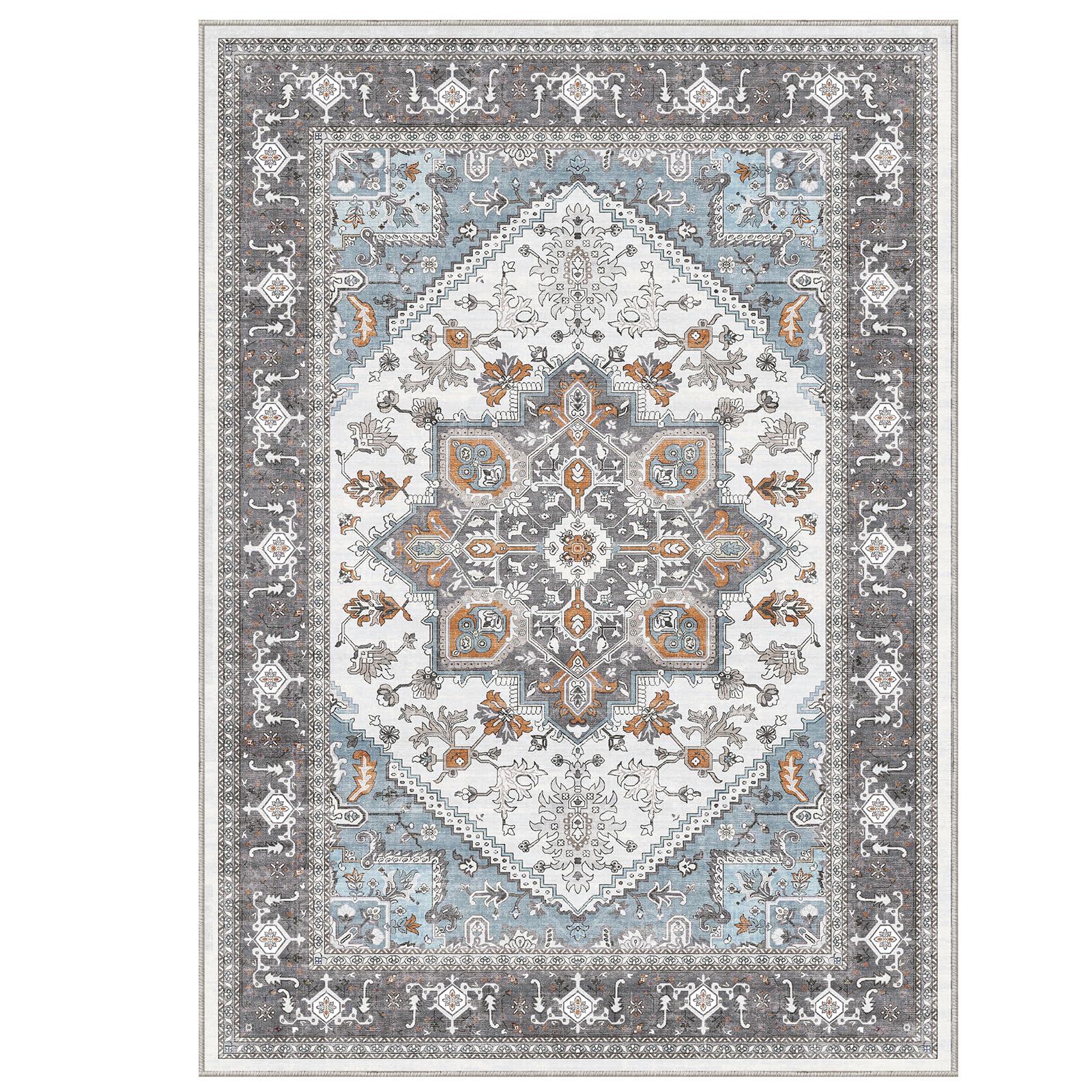 OPPODREAM Soft Area Rugs 4x6, Persian-Inspired Washable Rug, Grey & Yellow