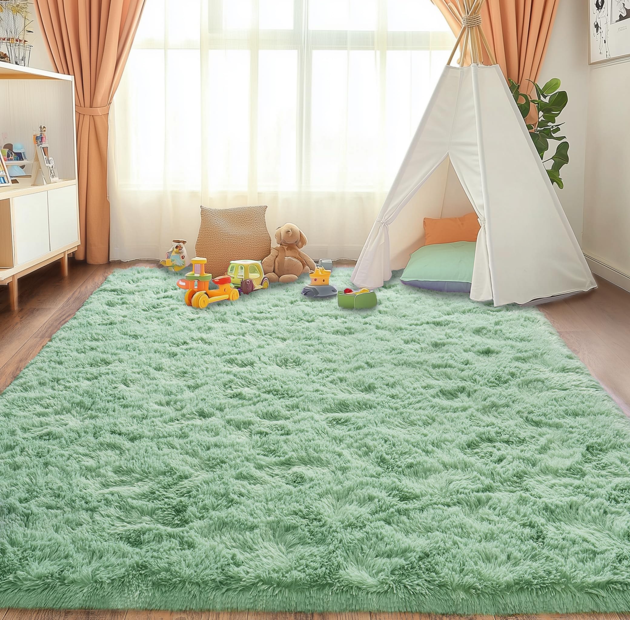 Pionblank Large Rug for Living Room 6x9, Modern Shag Area Rug, Mint Green