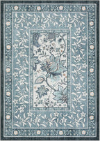 GarveeHome Provence Misty Blue 6x9 Area Rugs, Botanical Grove Vintage Cottagecore Non-Slip Washable Rug for Bedroom Living Room Nursery Kitchen Low-Pile Carpet
