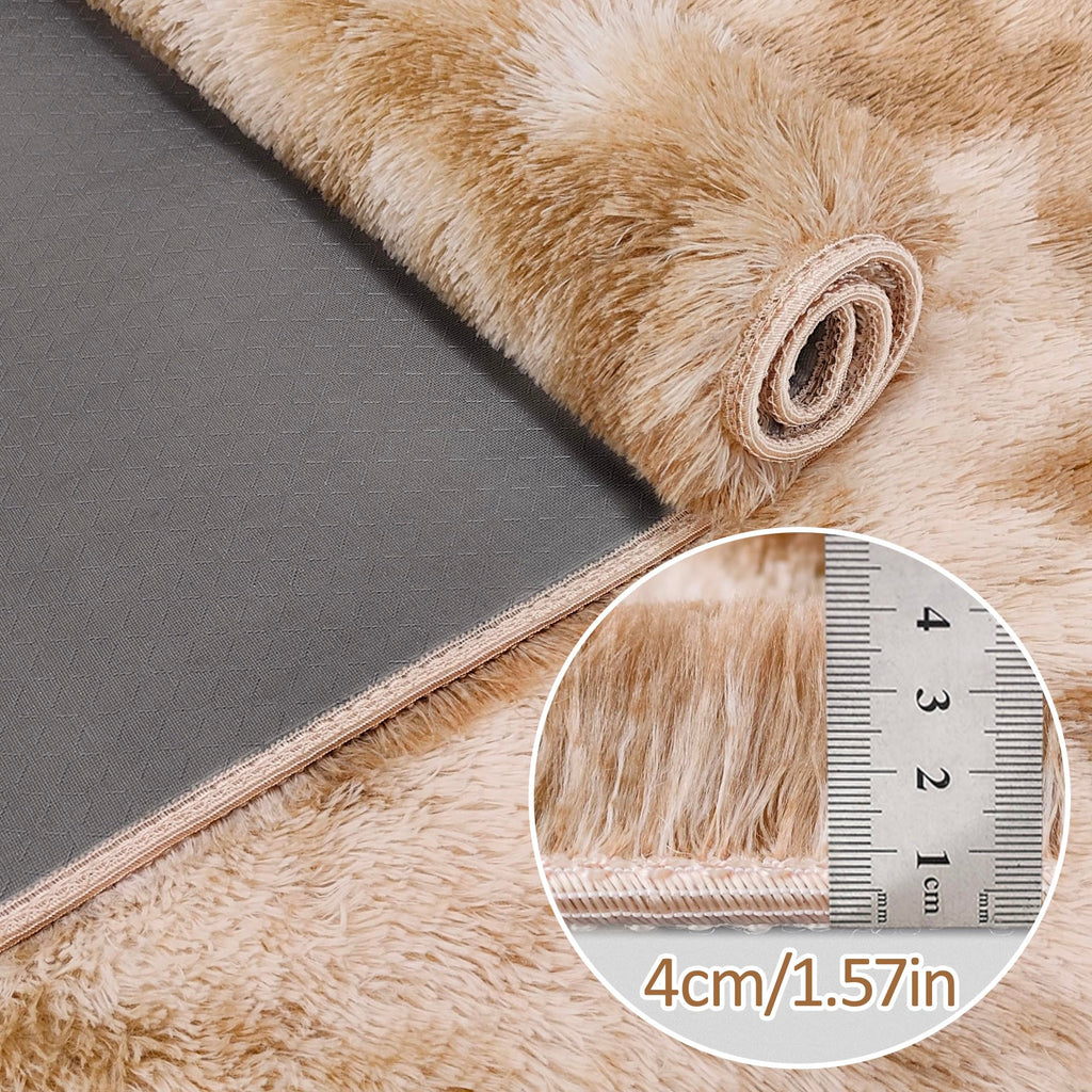 JiaoBaba Super Soft Fluffy Living Room Area Rugs 2x6 ft Tie-Dyed Beige Shaggy Furry Carpet Washable Non-Slip Floor Rug Bedroom Bedside Nursery Rug Fuzzy Girls Boy Reduce Noise Dorm Home Decor