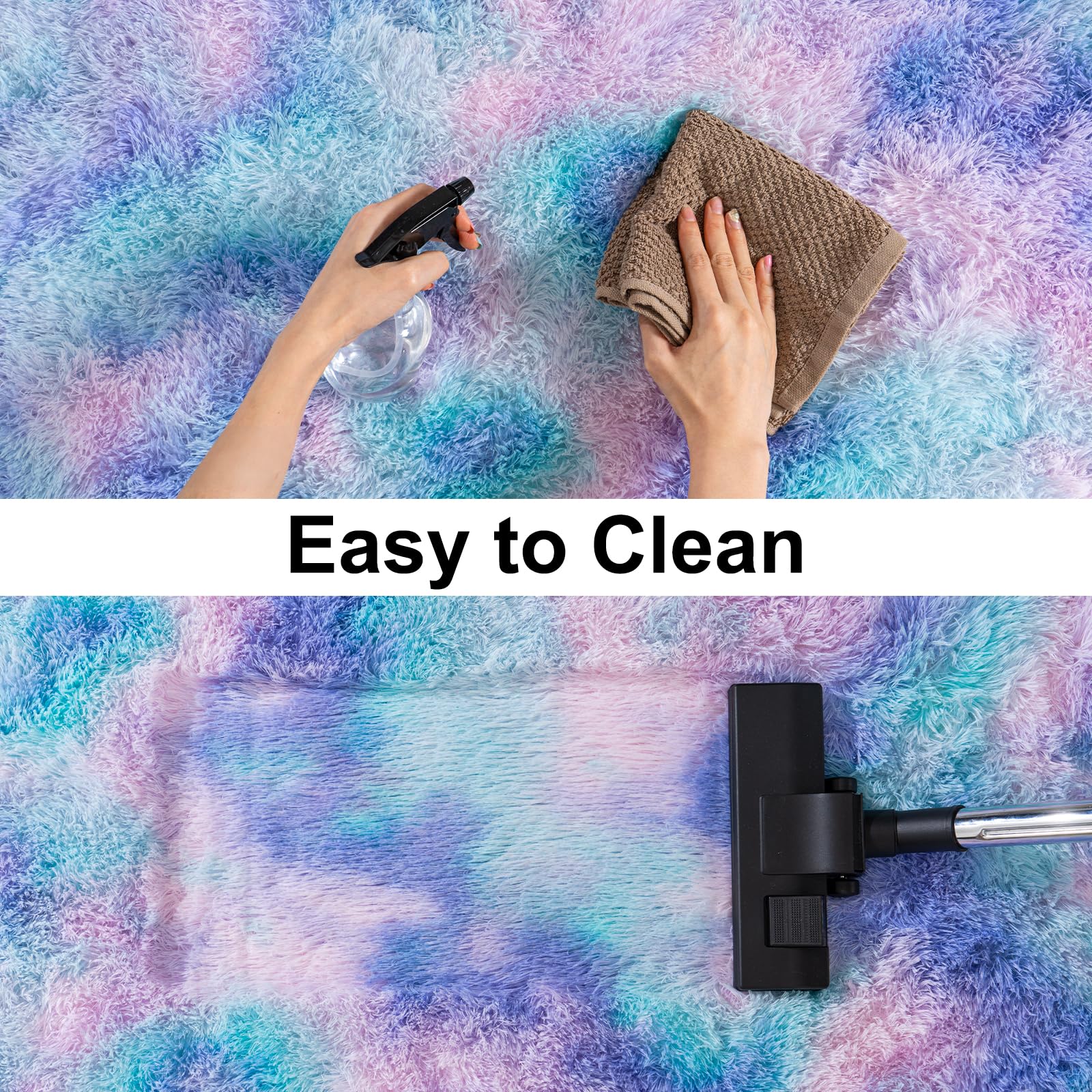 Ailyei Soft Runner Rugs for Bedroom Hallways, 2x4 Purple Rainbow Fluffy Shag Throw Area Rug Non Slip for Bedside Dorm, Long Shaggy Furry Carpet for Nursery Living Room