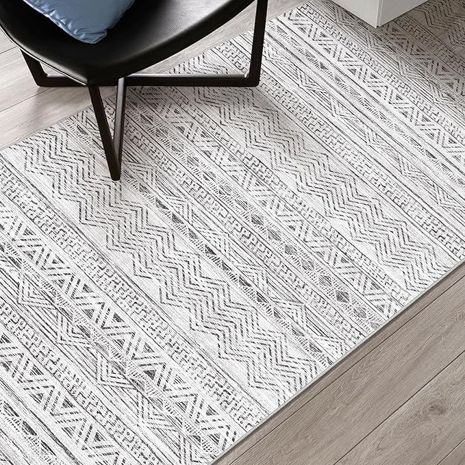 3x7 Washable Hallway Runner Rug - Moroccan Non-Slip Indoor Table Long Runners for Entryway Soft Low-Pile Neutral Rugs for Kitchen Waterproof Geometric Carpet for Bedroom Bathroom Laundry 3x7 Grey
