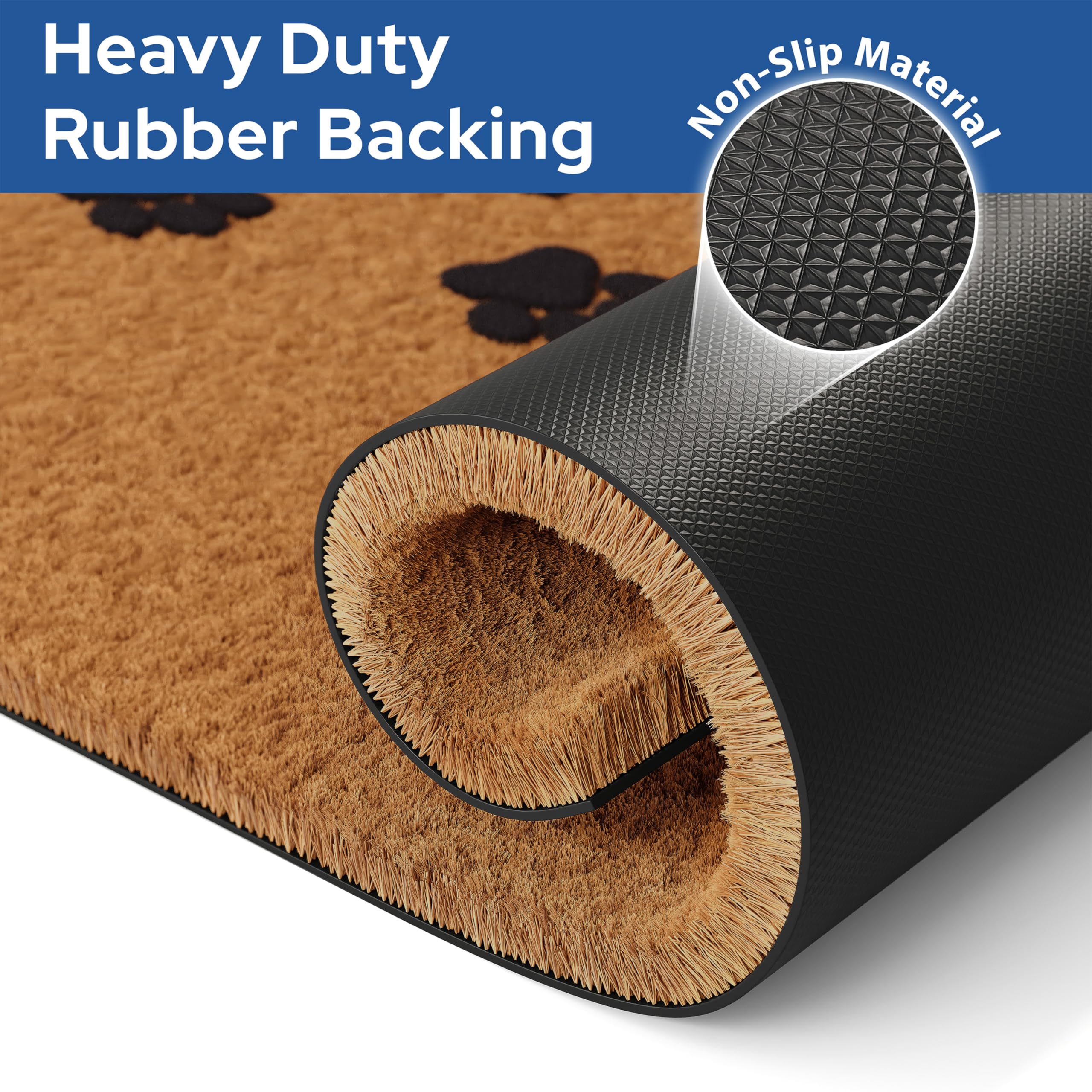 Barnyard Designs Natural Coco Coir Non-Slip Doormat (17x30, Paws)
