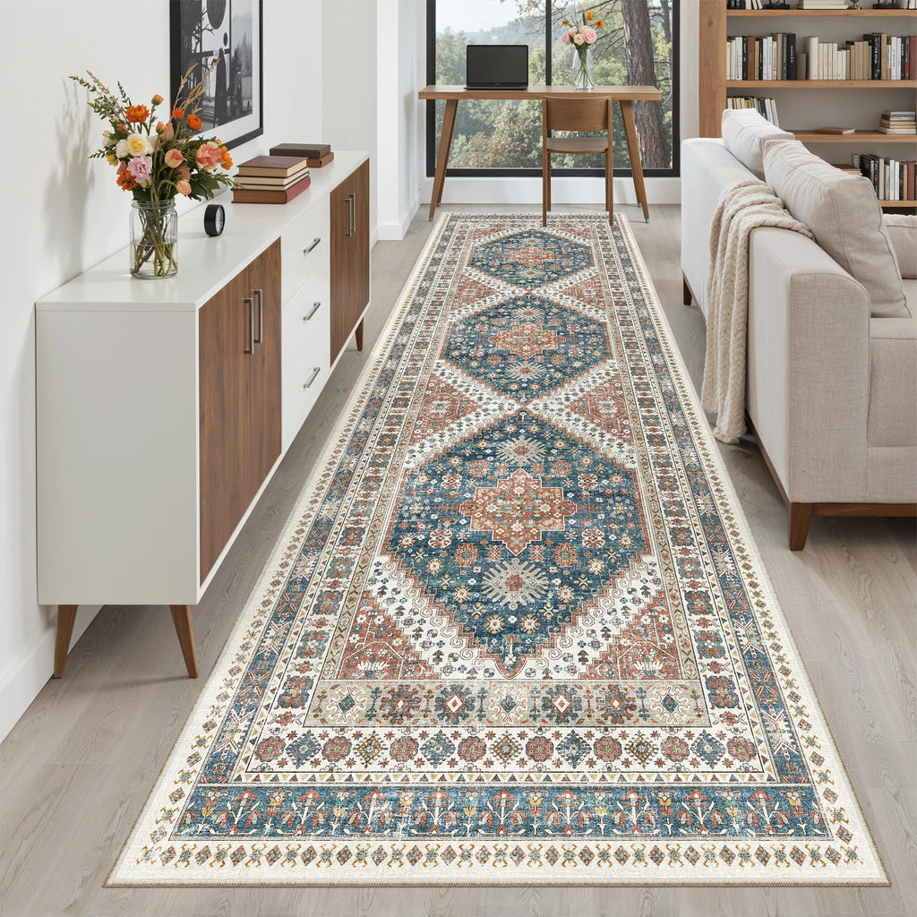 Madane Hallway Runner Rug 3x10 Washable Kitchen Runners 10ft, Navy Blue