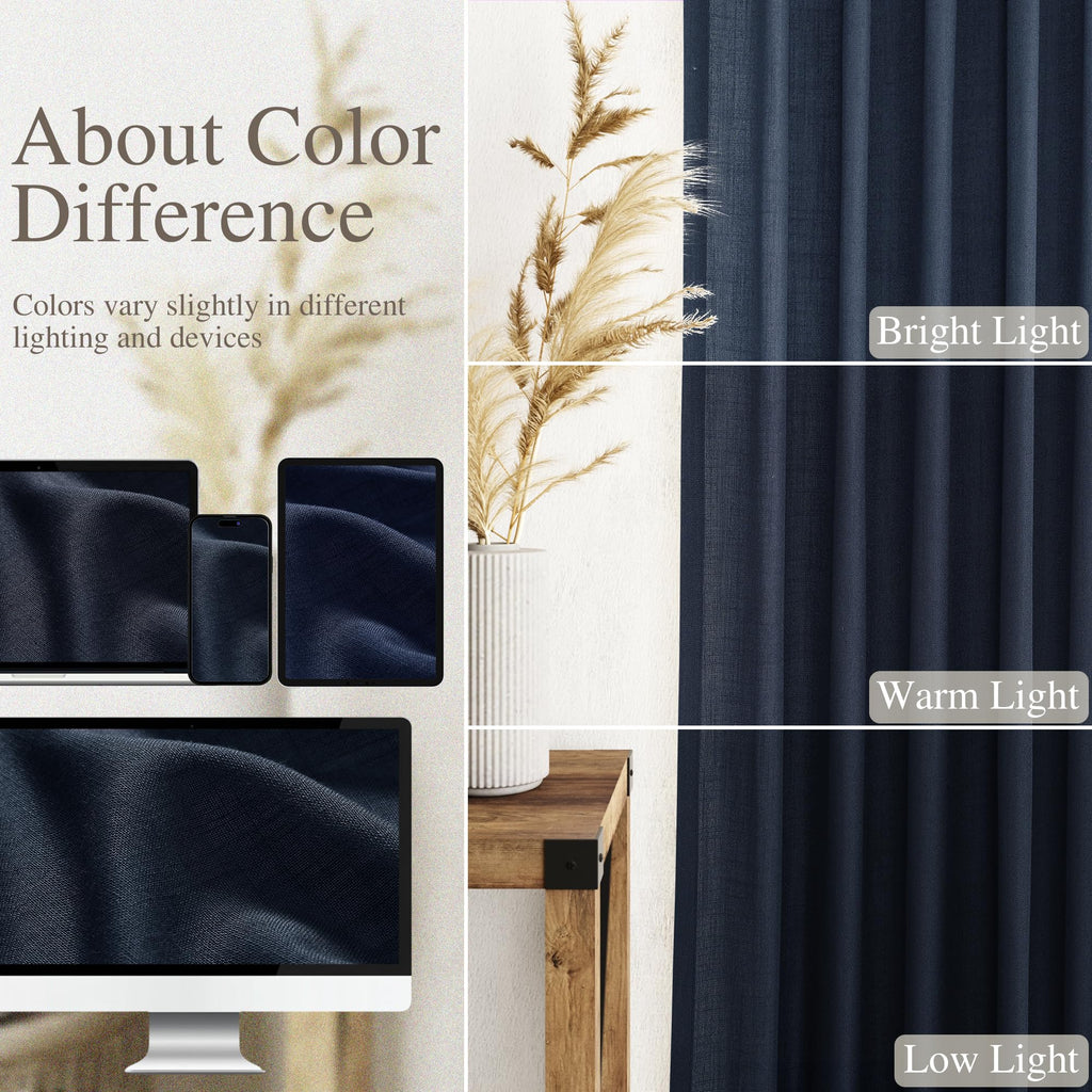 Navy Blue Linen Sheer Curtains 108 Inches Long Back Tab Rod Pocket 2 Panels Semi Sheer Extra Long Curtains Light Filtering Modern Boho Drapes for Living Room Luxury Floor Length Curtain 9Ft 40x108
