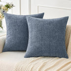 MIULEE Pack of 2 Couch Throw Pillow Covers 16x16 Inch Soft Dark Grey Blue Chenille Pillow Covers for Sofa Living Room Solid Dyed Pillow Cases