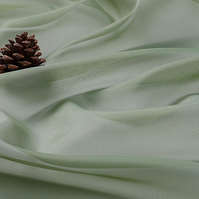 OVZME Sage Green Bedroom Curtains 96 Length for Farmhouse, 59 Inch Extra Wide Light Filtering Voile Drapes Light Airy Window Decor for Patio Door Living Room Bedroom Dining, 59Wx96L Inches