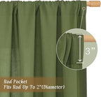 LAMIT Olive Green Linen Curtains 48 Inch for Short Windows, Soft Linen Textured Light Filtering Panels Farmhouse Boho Rod Pocket Drapes for Kitchen/Loft Room, 2 Panels, 42 x 48 Inch