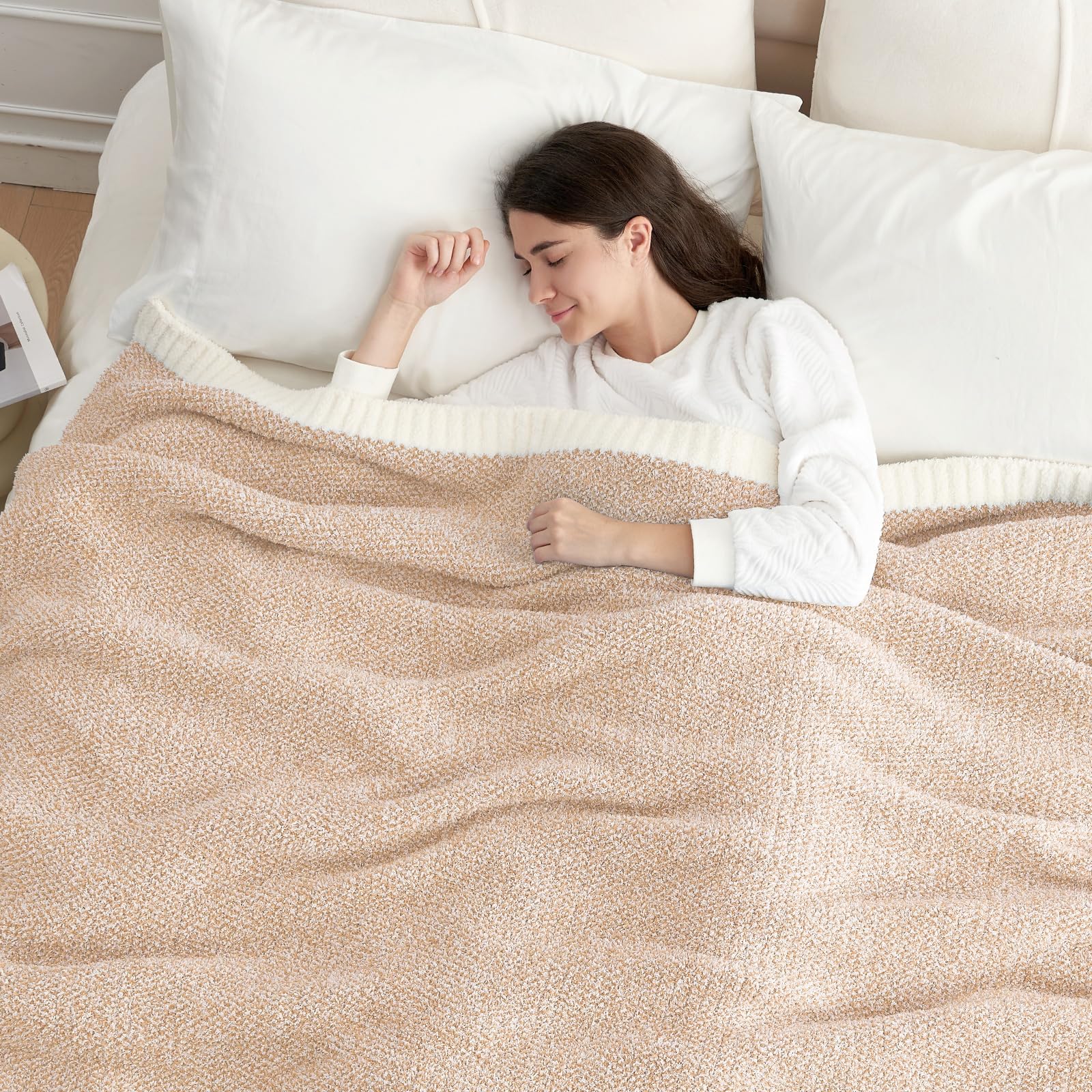 Snuggle Sac Queen Size Bedding Blankets, Super Soft Warm Oversized Bed Blankets Cozy Knit Fuzzy Blankets for Bed, Heather Beige, 90x90 inches