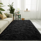 LOCHAS 5x8 Area Rugs Fluffy Living Room Carpets for Kids Bedroom, Black