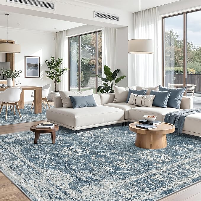 Madane 6x9 Area Rugs for Living Room, Washable Soft Rug Blue