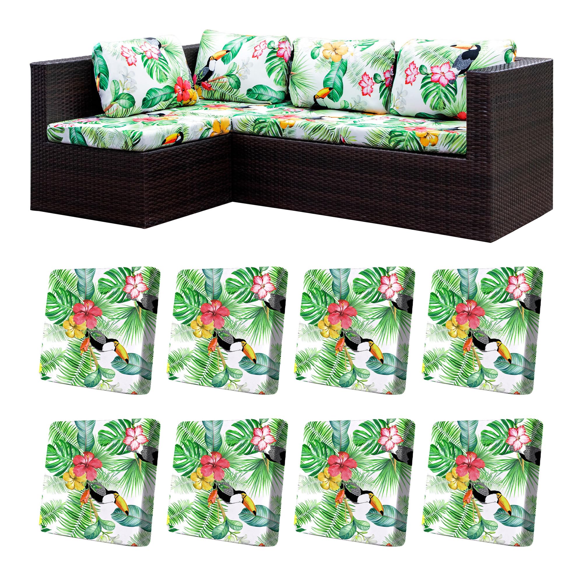 8 Piece Outdoor Cushion Covers, Patio Sofa Cushion Covers, Stretch Fit
