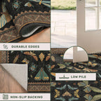 2x5 Black Washable Kitchen Runner Rugs Non Skid Washable - Gothic Runner Rug for Entryway, Kitchen, Insect Print Stain Resistant Indoor Décor