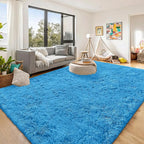 OLANLY 8x10 Machine Washable Large Area Rugs for Living Room, Bedroom, Soft Fluffy Shaggy Bedside Rug, Indoor Floor Carpet for Kids Girls and Boys, Dorms, Nursery, Home Decor Aesthetic, Bright Blue