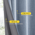 NICETOWN Stone Blue Vintage Linen 100% Blackout Curtains for Living Room, Thermal Insulated Curtains 45" Long, Noise Reducing Window Treatment Drapes for Hall Room, 52" Wide Per Panel, Set of 2