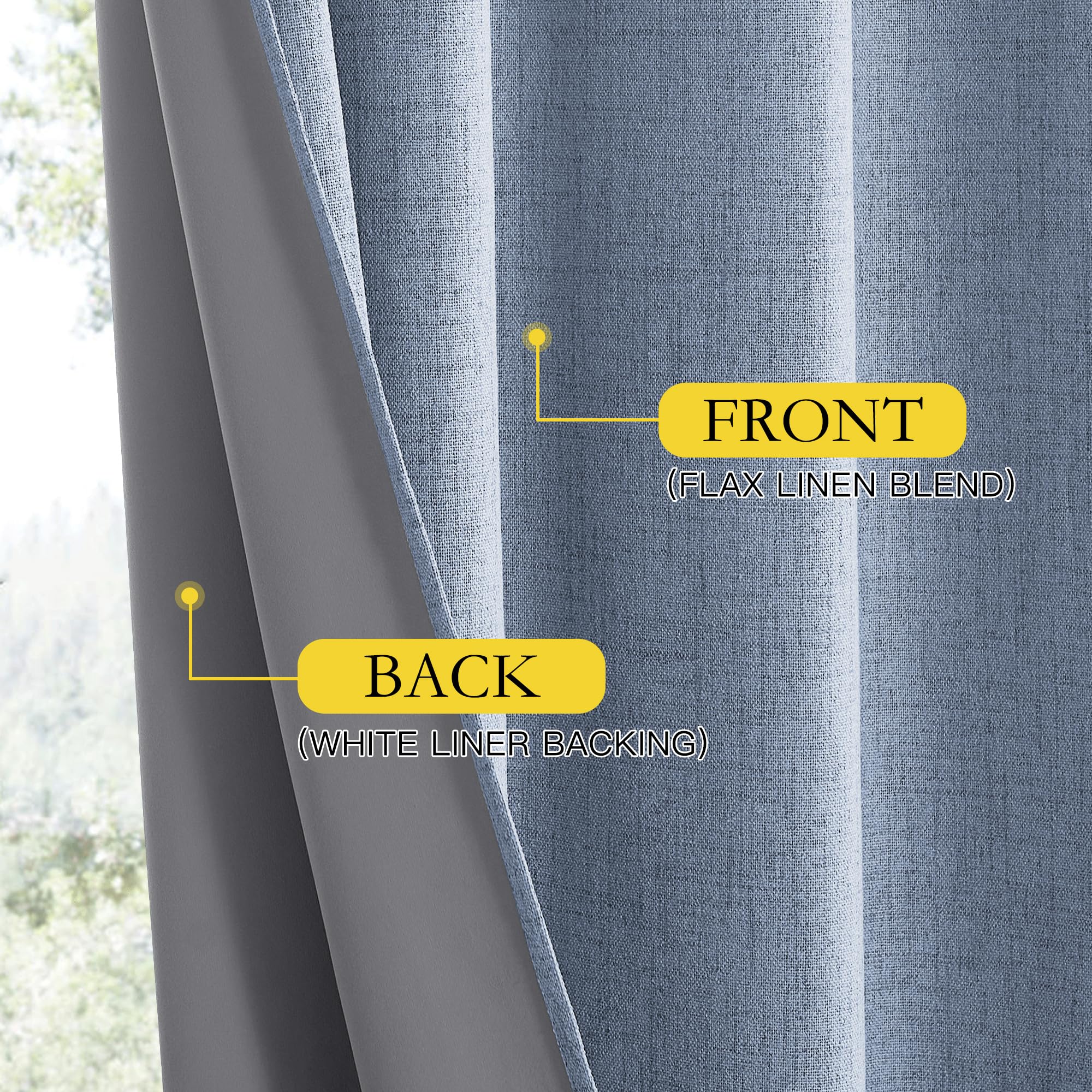 NICETOWN Stone Blue Vintage Linen 100% Blackout Curtains for Living Room, Thermal Insulated Curtains 45" Long, Noise Reducing Window Treatment Drapes for Hall Room, 52" Wide Per Panel, Set of 2