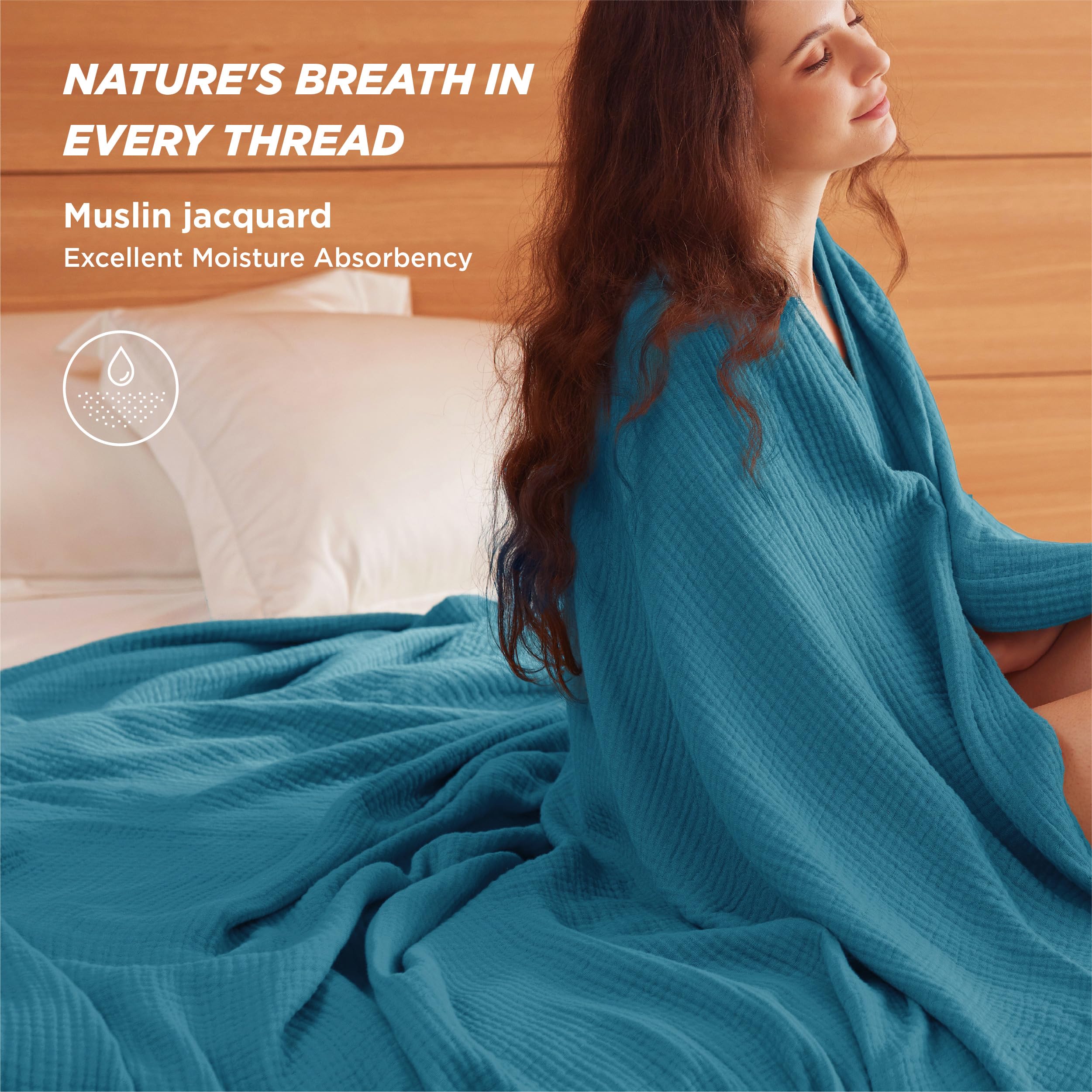 Bedsure 100% Cotton Muslin Blanket King Size for Bed - 4-Layer Breathable and Lightweight Thin Soft Summer Gauze Muslin Blanket for Adults, Teal, 108x90 Inches
