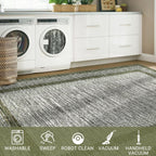 GarveeHome 9x12 Large Modern Navy Green Area Rug Distressed Bordered Soft Non Shedding Floor Carpet