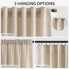 Nanspring Grey Flax Curtains 90 Inch Length 2 Panels Set for Living Room Linen Blend Light Filtering Mordern Boho Sheer Curtain Back Tab and Rod Pocket Neutral Drapes for Bedroom Office 52x90