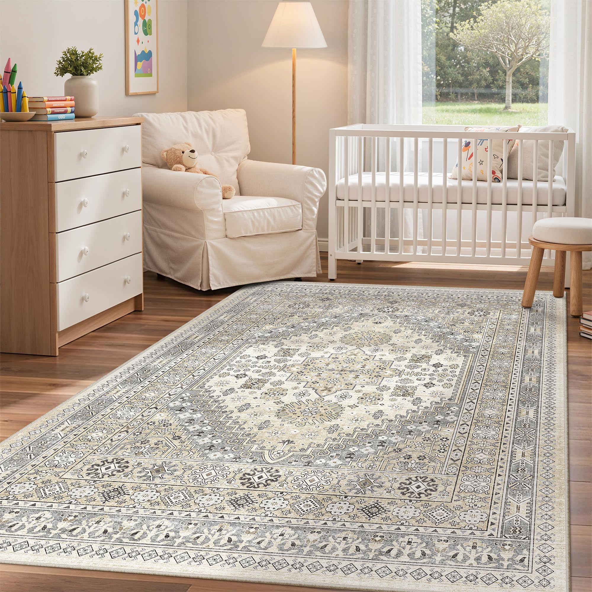 zesthome 4x6 Area Rug for Entryway,Washable Kitchen Rug,Beige