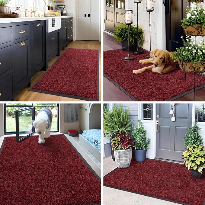 Mibao Super Absorbent Front Door Mat, 72" x 48", Non-Slip Washable Indoor Doormats, Low Profile Entryway Rug Outdoor, Dirt Resistant Welcome Mats for Front and Back Door Entrance, Red