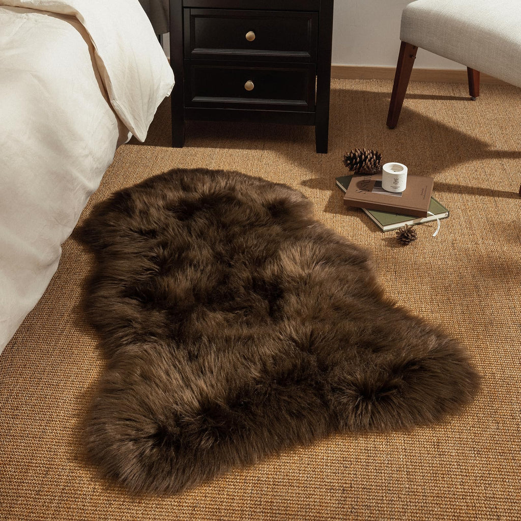 Ashler Faux Fur Rug, Fluffy Shaggy Area Rug, Ultra Soft 2 x 3 Feet Sheepskin Fur, Dark Coffee Fuzzy Machine Washable Shag, Nursery Decor Throw for Bedroom, Living Room, Kids Room