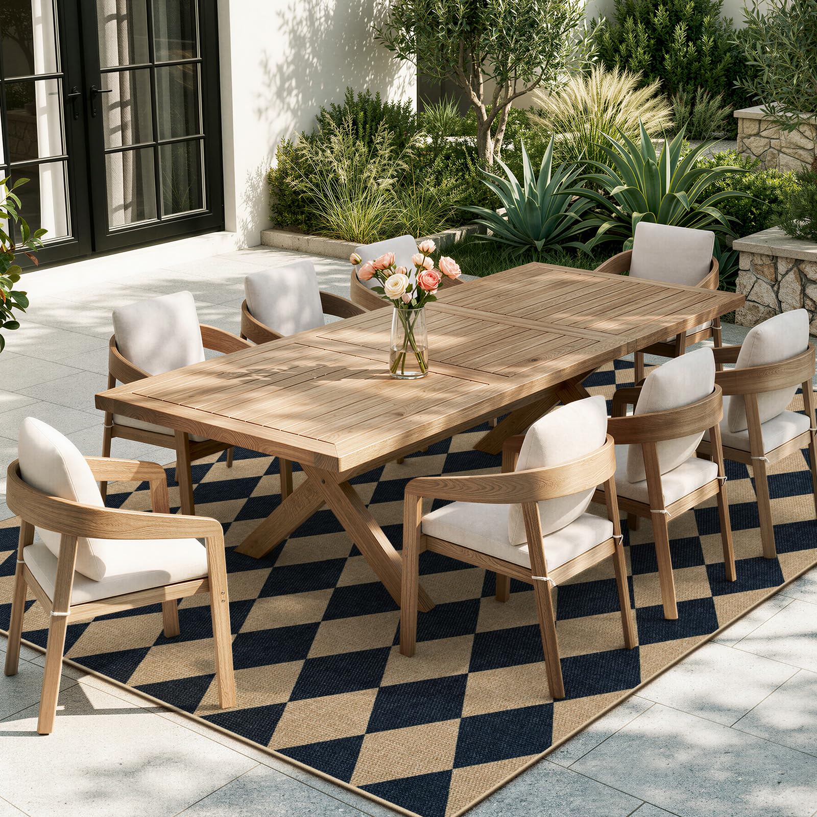 Lahome Checkered Easy Jute Outdoor Patio Rug, 8x10 Living Room Rug Washable
